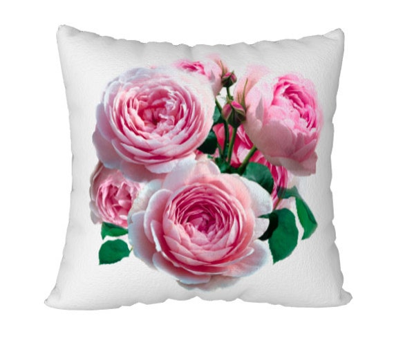 Rose Pillow, Boho Throw Rose Cushion, Pink & White Velveteen, Plush, Soft, 18x18 Or 22x22 Inches, Pillow Cover Large Medium - image 1