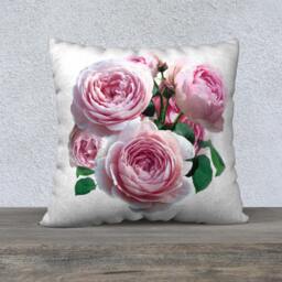 Rose Pillow, Boho Throw Rose Cushion, Pink & White Velveteen, Plush, Soft, 18x18 Or 22x22 Inches, Pillow Cover Large Medium - thumbnail 2