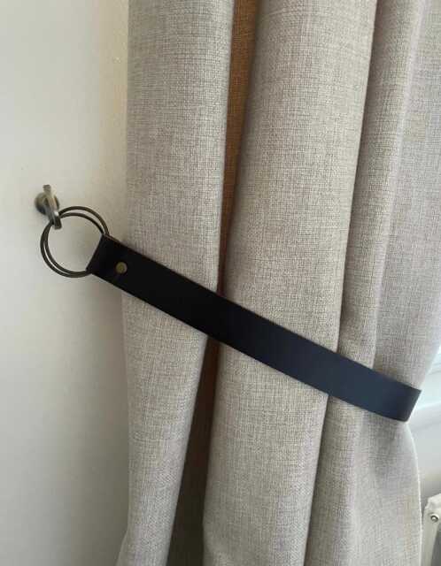 Handmade Wide Brown Leather Curtain Tie Back Thick O-Ring 38mm Wide - Single - image 1