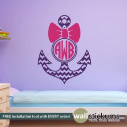 Chevron Anchor Monogram Wall Decal - Girls Nursery Decor - thumbnail 2