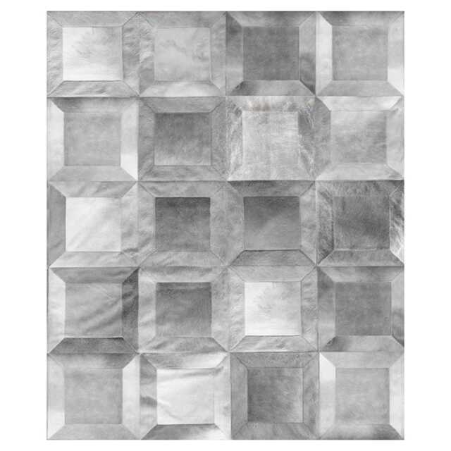 Gray Leather Cube Area Rug Cowhide Patchwork, Custom Size - image 1
