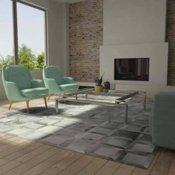 Gray Leather Cube Area Rug Cowhide Patchwork, Custom Size - thumbnail 4