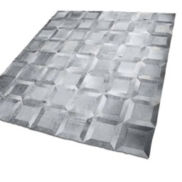 Gray Leather Cube Area Rug Cowhide Patchwork, Custom Size - thumbnail 3