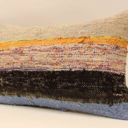 Bohemian Kilim Pillow, Sofa Throw 12x20 Naturel, Striped Ethnic Cushion Cover, -289 - thumbnail 2