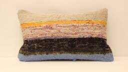 Bohemian Kilim Pillow, Sofa Throw 12x20 Naturel, Striped Ethnic Cushion Cover, -289