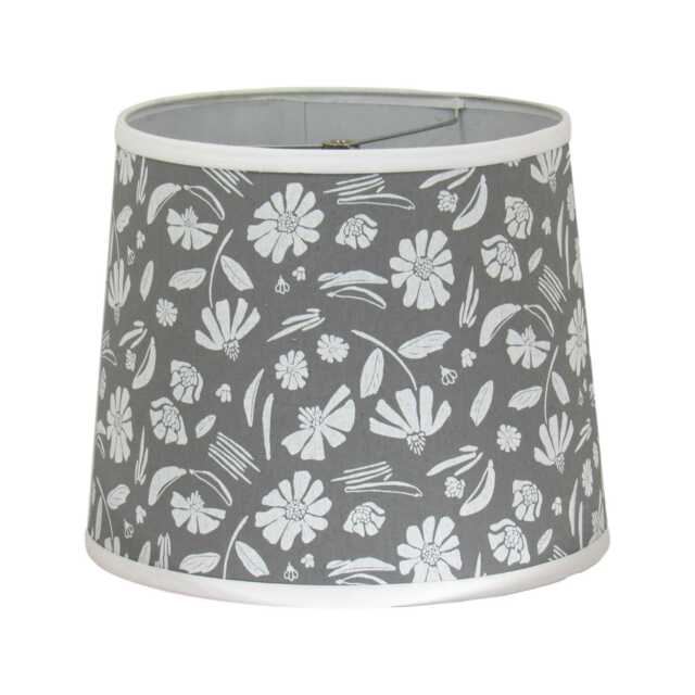White Floral Print On Gray Lamp Shade - image 1