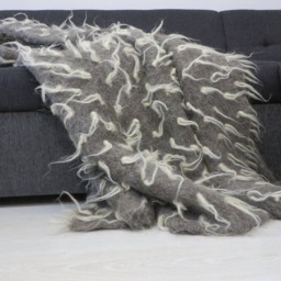 Handmade Wool Throw Blanket Grey & White Woven Bed Cover - thumbnail 3