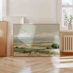 Farmhouse Landscape Poster, Neutral Countryside Wall Art, Rural Print - thumbnail 4
