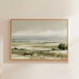 Farmhouse Landscape Poster, Neutral Countryside Wall Art, Rural Print - thumbnail 1
