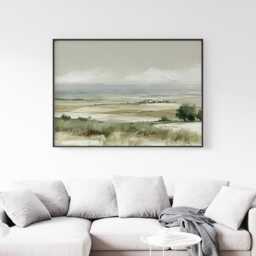Farmhouse Landscape Poster, Neutral Countryside Wall Art, Rural Print - thumbnail 3