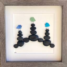 Sea Glass Birds On Rock Cairns, 8 X 8 - thumbnail 2