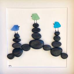 Sea Glass Birds On Rock Cairns, 8 X 8 - thumbnail 3