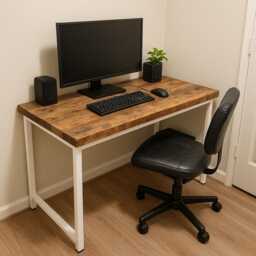 Handmade Reclaimed Wood Desk Sage Green Steel Frame, Rustic Industrial Style