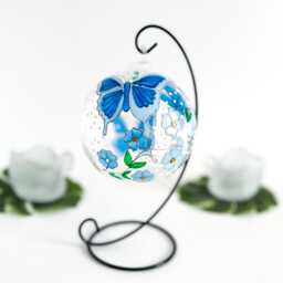 Hand Painted Sky Blue Butterfly Glass Candle Holder With Metal Stand - thumbnail 2