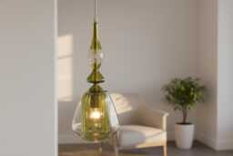 Hand Blown Ribbed Glass Pendant Light - Kitchen Island Lighting - thumbnail 1