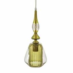 Hand Blown Ribbed Glass Pendant Light - Kitchen Island Lighting - thumbnail 2