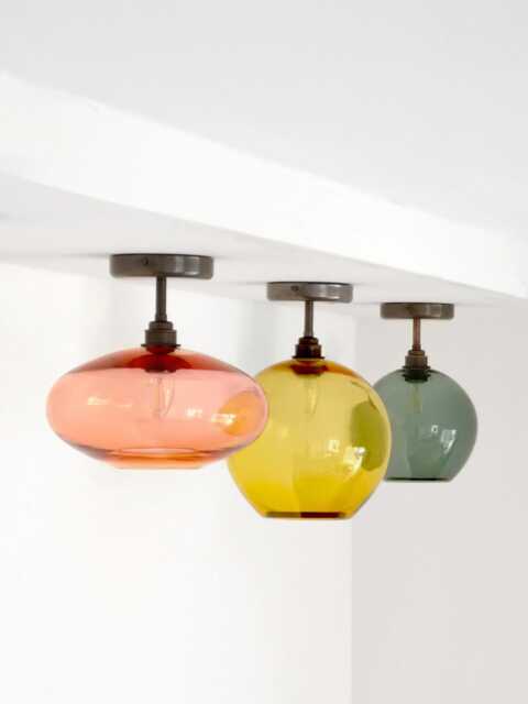 Mid Century Semi Flush Mount, Hand Blown Glass Low Ceiling Light in Various Colors - image 1