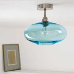 Mid Century Semi Flush Mount, Hand Blown Glass Low Ceiling Light in Various Colors - thumbnail 2