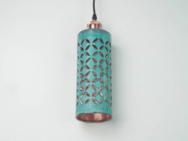 Oxidized Copper Lampshade Only - Industrial Lighting Kitchen Island Light Green Patina Art Deco Lamp - image 1