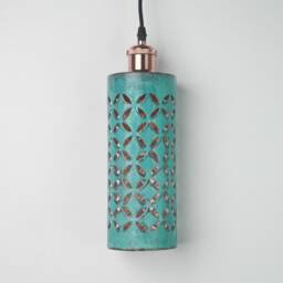 Oxidized Copper Lampshade Only - Industrial Lighting Kitchen Island Light Green Patina Art Deco Lamp - thumbnail 2