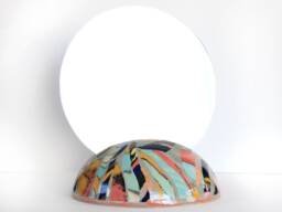 Large Colorful Round Nerikomi Vase, Rainbow Sphere Ceramic Mirror, Abstract Tropical Globe Circular Mirror Vase, Modern Teal Flower Pot Vase - thumbnail 1