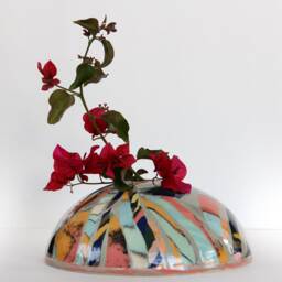 Large Colorful Round Nerikomi Vase, Rainbow Sphere Ceramic Mirror, Abstract Tropical Globe Circular Mirror Vase, Modern Teal Flower Pot Vase - thumbnail 3