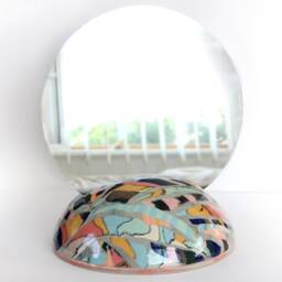 Large Colorful Round Nerikomi Vase, Rainbow Sphere Ceramic Mirror, Abstract Tropical Globe Circular Mirror Vase, Modern Teal Flower Pot Vase - thumbnail 2
