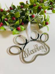 Dog Bauble, Cat Paw Print Decoration, Animal Christmas Bauble, , Gift. Personalised Mirrored Acrylic - thumbnail 1