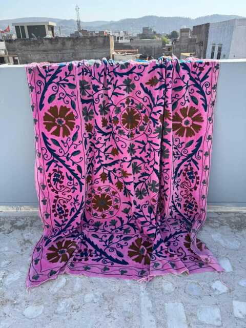 Handmade Velvet Suzani Quilt - Luxury Embroidered Boho Bedding - image 1