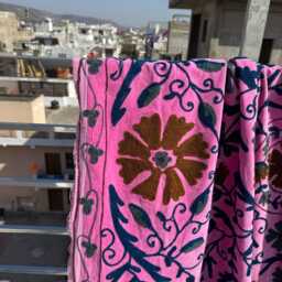 Handmade Velvet Suzani Quilt - Luxury Embroidered Boho Bedding - thumbnail 2