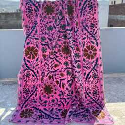 Handmade Velvet Suzani Quilt - Luxury Embroidered Boho Bedding - thumbnail 3