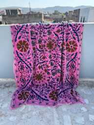 Handmade Velvet Suzani Quilt - Luxury Embroidered Boho Bedding - thumbnail 1