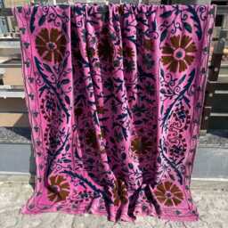 Handmade Velvet Suzani Quilt - Luxury Embroidered Boho Bedding - thumbnail 4