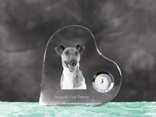 Smooth Fox Terrier - Crystal Clock in The Shape Of A Heart With Image Pure-Bred Dog - image 1