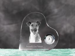 Smooth Fox Terrier - Crystal Clock in The Shape Of A Heart With Image Pure-Bred Dog - thumbnail 1