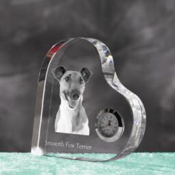 Smooth Fox Terrier - Crystal Clock in The Shape Of A Heart With Image Pure-Bred Dog - thumbnail 2