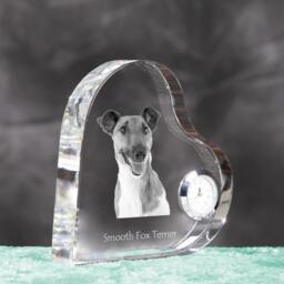 Smooth Fox Terrier - Crystal Clock in The Shape Of A Heart With Image Pure-Bred Dog - thumbnail 3