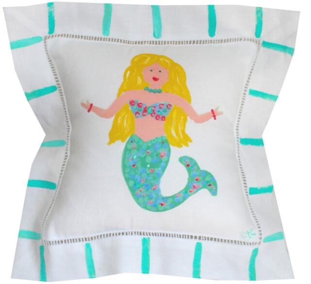 Teal Mermaid Linen Pillow - image 1
