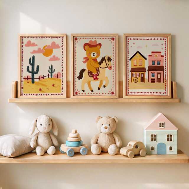 Western Nursery Wall Art Baby Boy Cowboy Room Decor Teddy Bear Cactus Saloon Prints Shower Gift For Newborn Or New Parents - image 1