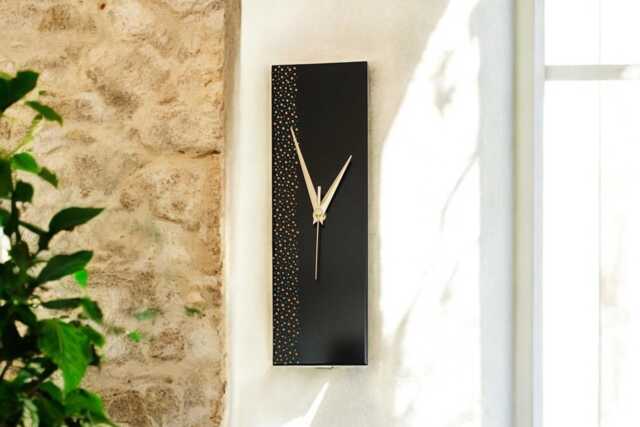 Hand Painted Unique Wall Clock, Rectangle Black Clock 30cm - image 1