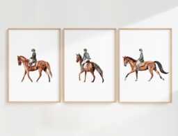 Watercolor Equestrian Wall Art - Set Of 3, Printed Or Framed Kids Decor - thumbnail 1