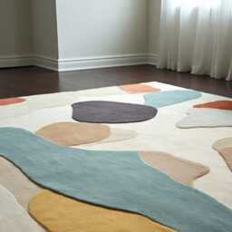Hand Knotted Oushak Rug 100% Wool, Pastel Ivory & Blue Floral Design - 8x10 Ft - thumbnail 2