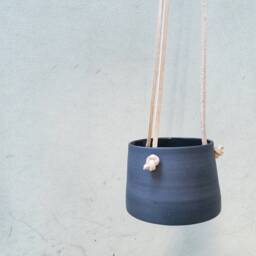 Set Of 3 Hanging Planters With Brown Leather Straps, Pottery Planters, Ceramic Planter, Flower Plant Pot, Indoor Garden Ceramics - thumbnail 2