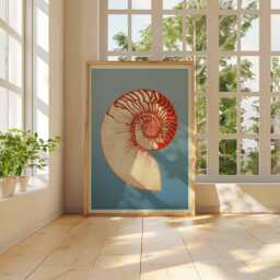 Nautilus Shell Wall Art, Modern Coastal Poster, Bold Spiral Sea Print, Nautical Ocean Decor, Red & Blue Minimalist Artwork - thumbnail 3