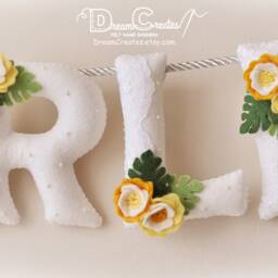Felt Name Banner Floral Nursery Decor, Baby Sign - thumbnail 3