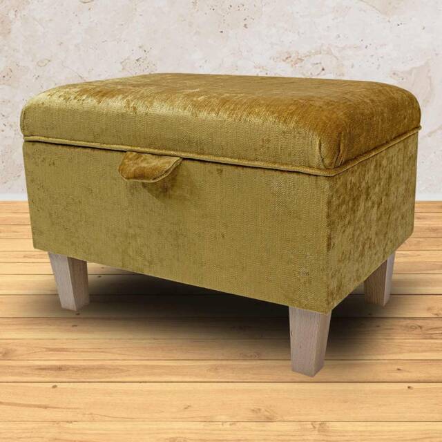 Handmade Mustard Gold Velvet Storage Ottoman - Upholstered Pouffe Footstool Bespoke British Made - image 1