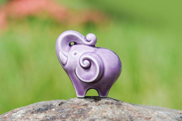 Purple Porcelain Elephant Figurine, Trunk Up, Good Luck Gift - image 1