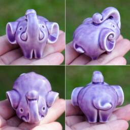 Purple Porcelain Elephant Figurine, Trunk Up, Good Luck Gift - thumbnail 2