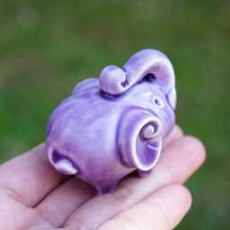Purple Porcelain Elephant Figurine, Trunk Up, Good Luck Gift - thumbnail 4