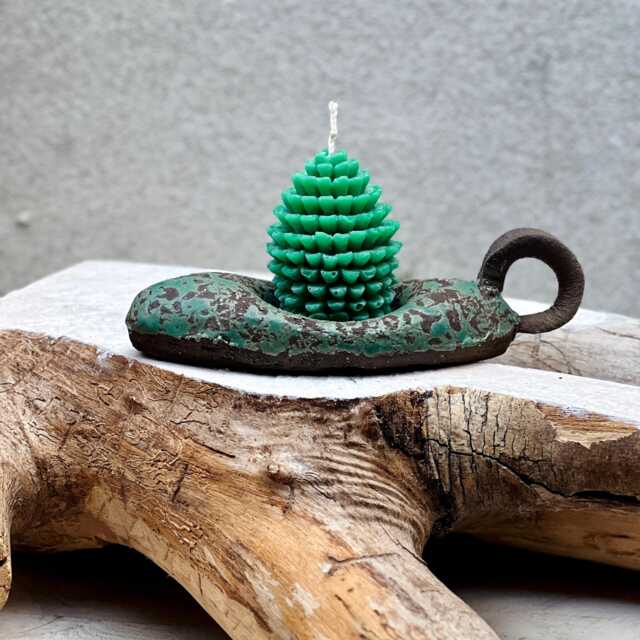 Christmas Candle Holder With Handle in Turquoise Green Moss Pattern - image 1